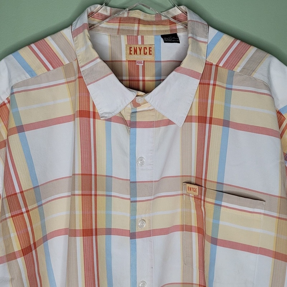 Enyce Short Sleeve Plaid Shirt Button Up Pockets Cotton Y2K Streetwear 3XL